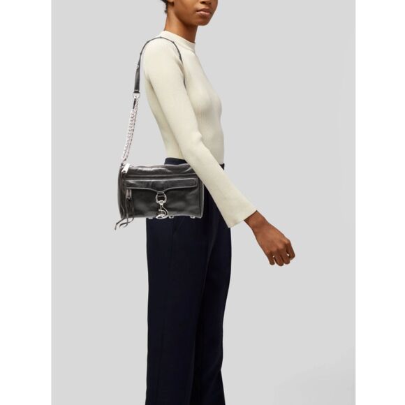 Rebecca Minkoff Women's Black Leather Shoulder Bag Chain Link Strap - Picture 1 of 10